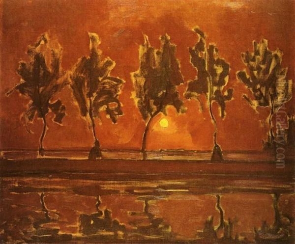 Moonrise Oil Painting by Piet Mondrian