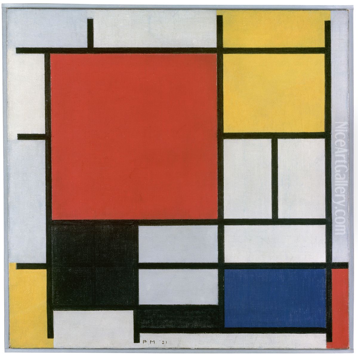 Compositie met groot rood vlak, geel, zwart, grijs en blauw Oil Painting by Piet Mondrian Compositie met groot rood vlak, geel, zwart, grijs en blauw Oil Painting by Piet Mondrian