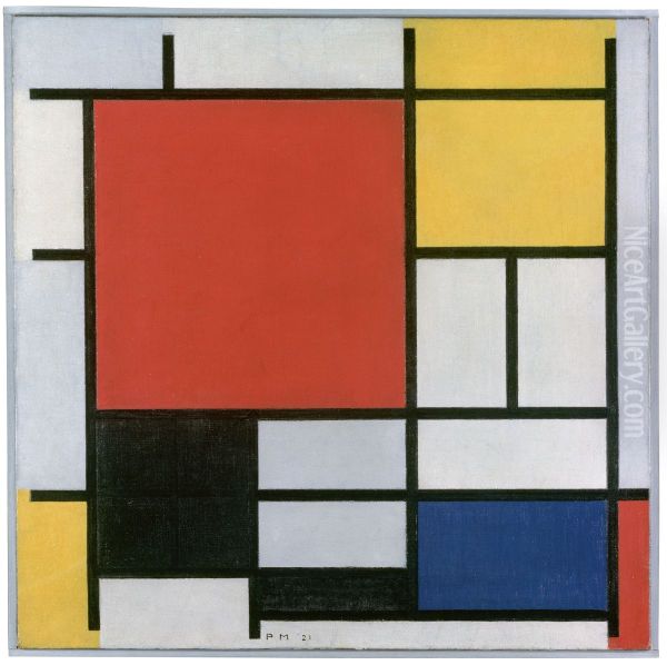 Composition with Large Red Plane, Yellow, Black, Grey and Blue Oil Painting by Piet Mondrian