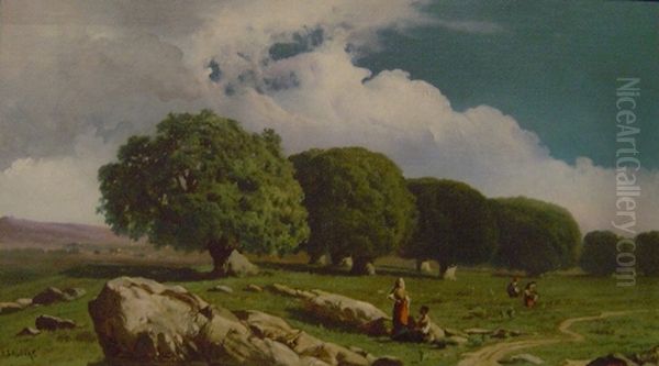 Paisatge amb alzines Oil Painting by Baldomero Galofre Jimenez