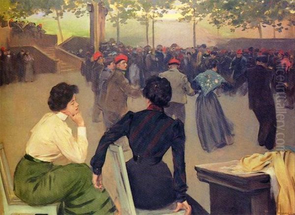 Sardanes a la font de Sant Roc a Olot Oil Painting by Ramon Casas Sardanes a la font de Sant Roc a Olot Oil Painting by Ramon Casas