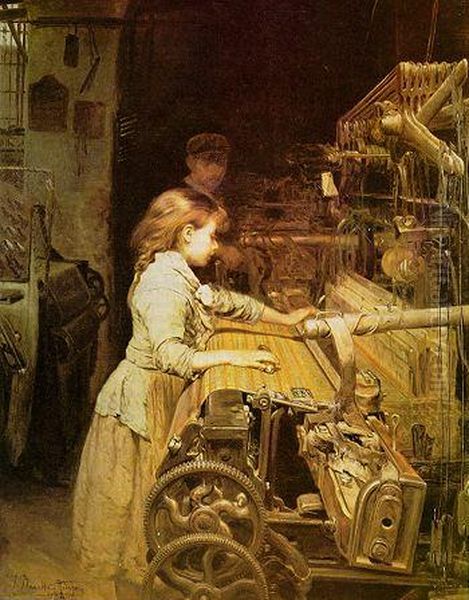 The Little Weaver Oil Painting by Joan Planella i Rodriguez