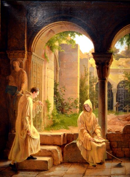 Comminges and Adelaide in the Trappist Monastery Oil Painting by Francois Fleury-Richard