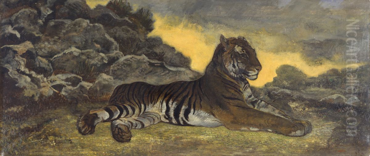 Tiger at Rest Oil Painting by Antoine-louis Barye