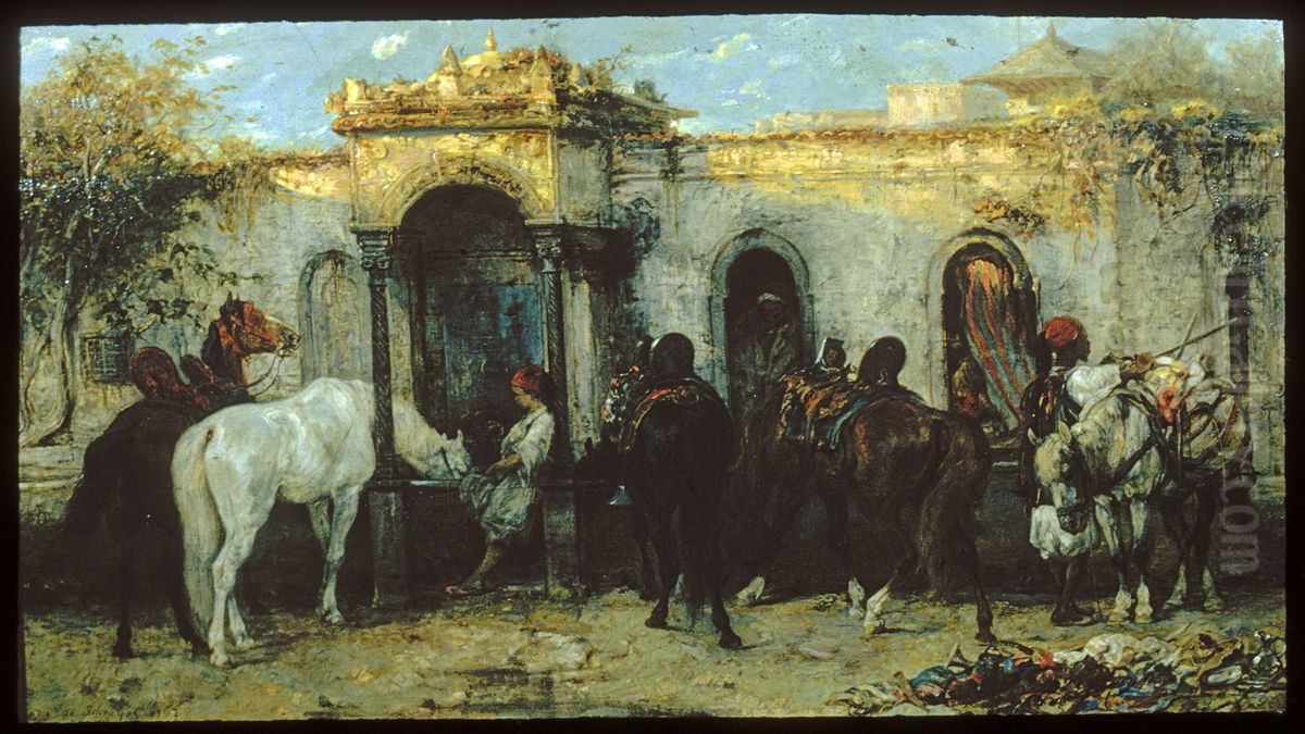 Arabs in Egypt, Sunrise Oil Painting by Adolf Schreyer