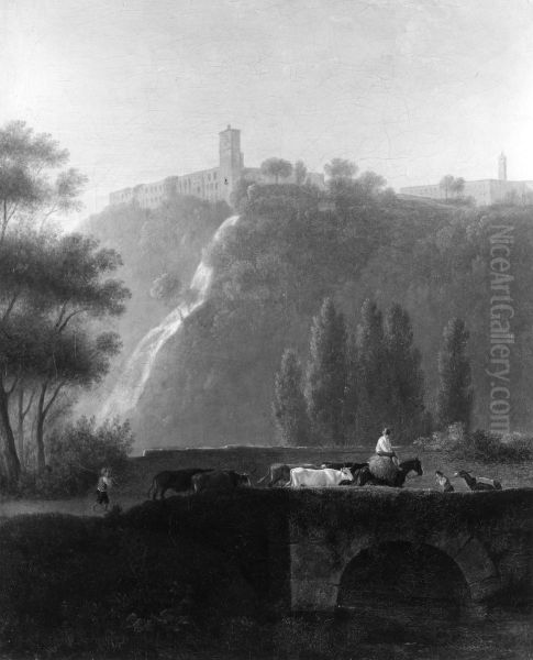 Landscape, the Cascades of Tivoli Oil Painting by Daniel Dupre
