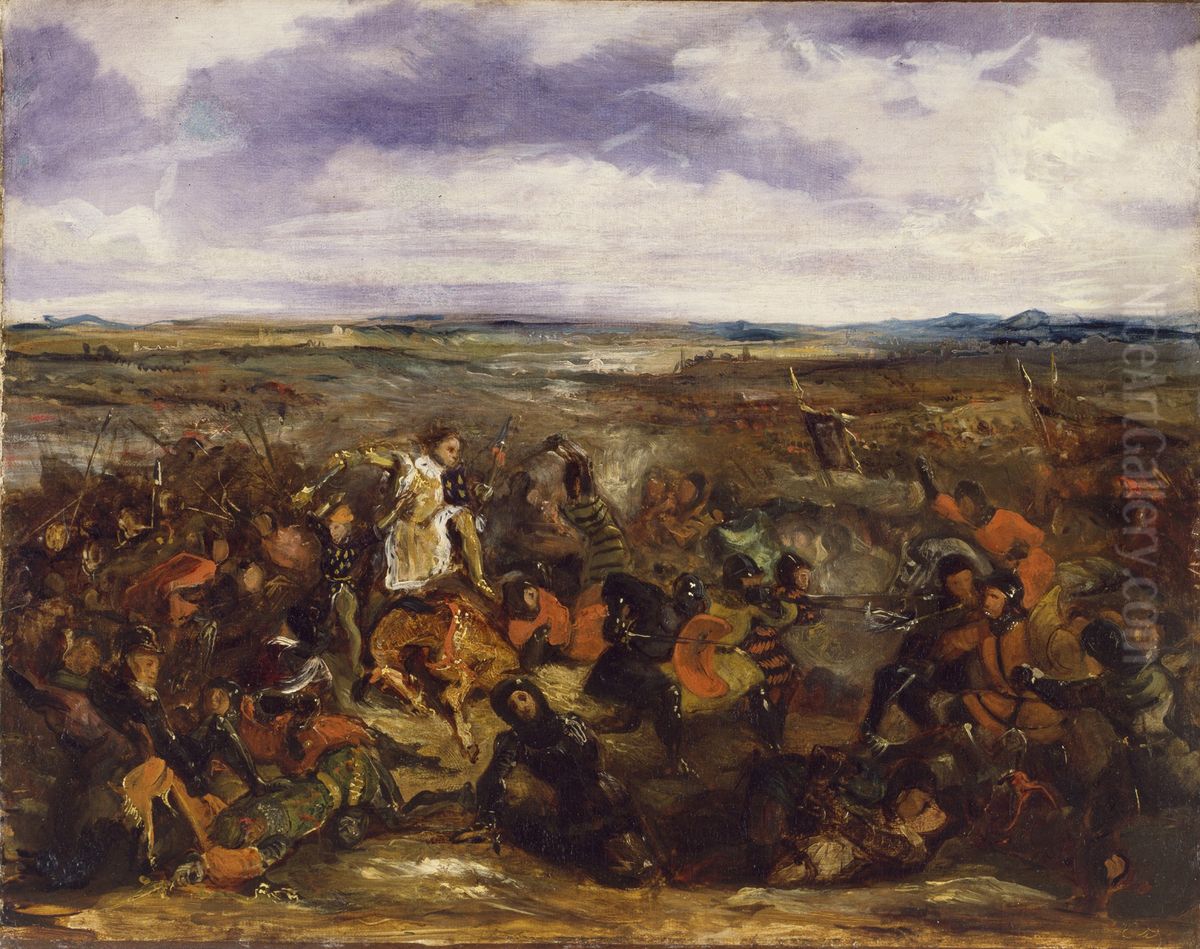 Sketch for the Battle of Poitiers Oil Painting by Eugene Delacroix