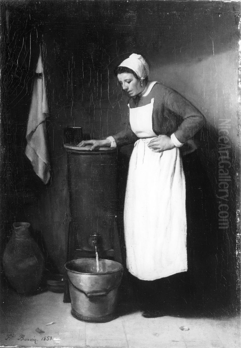 Drawing Water Oil Painting by Francois Bonvin