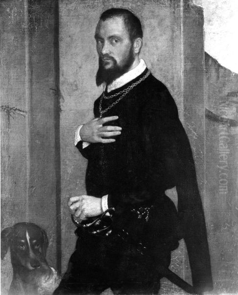 Portrait of a Gentleman with a Dog Oil Painting by Giovanni Battista Moroni