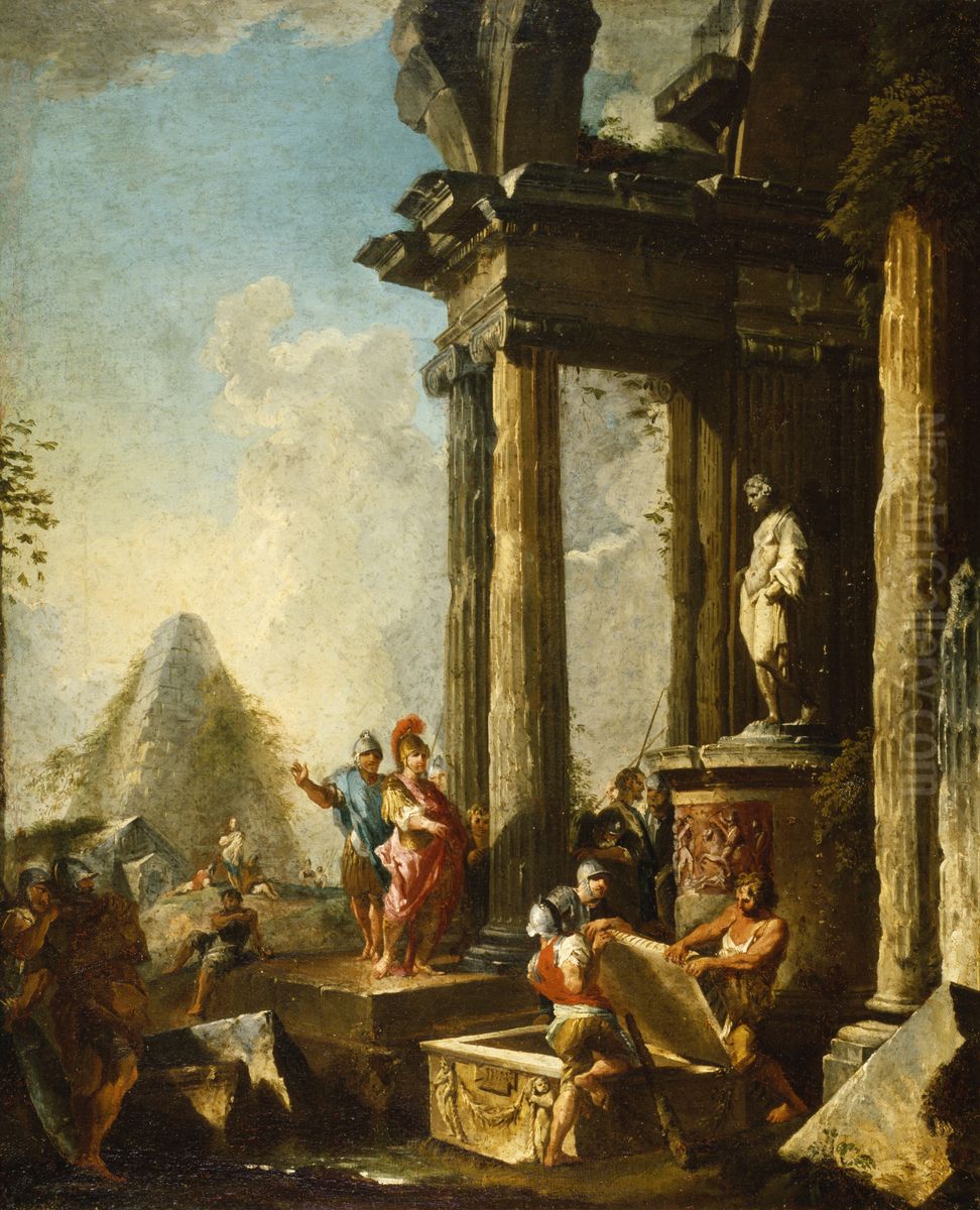 Alexander the Great at the Tomb of Achilles Oil Painting by Giovanni Paolo Panini