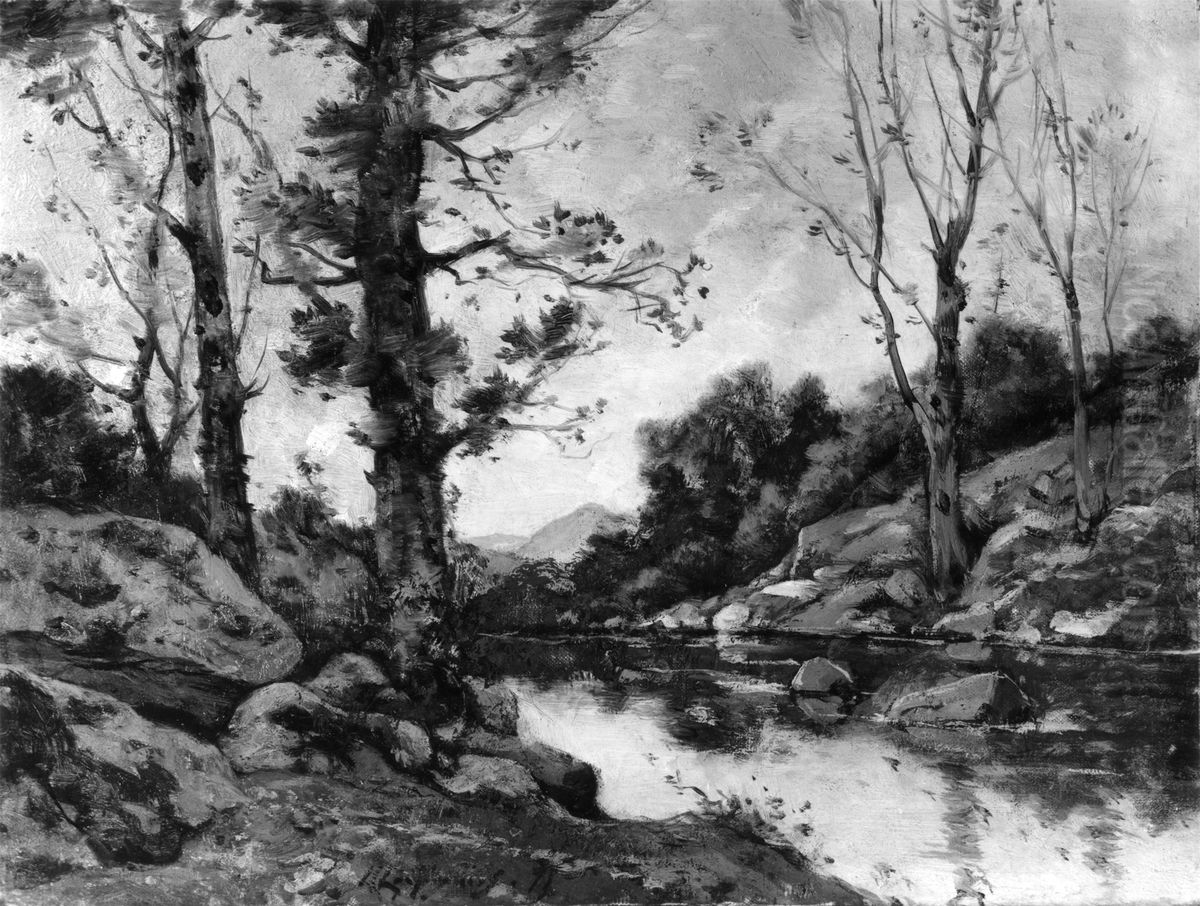 View at Herisson, Allier Oil Painting by Henri Harpignies