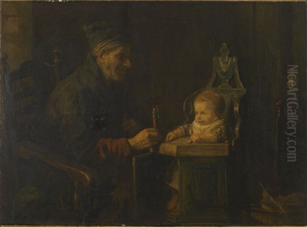 Old Man and Baby Oil Painting by Jozef Israels