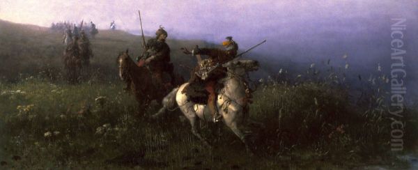 On Reconnaissance Oil Painting by Jozef Brandt