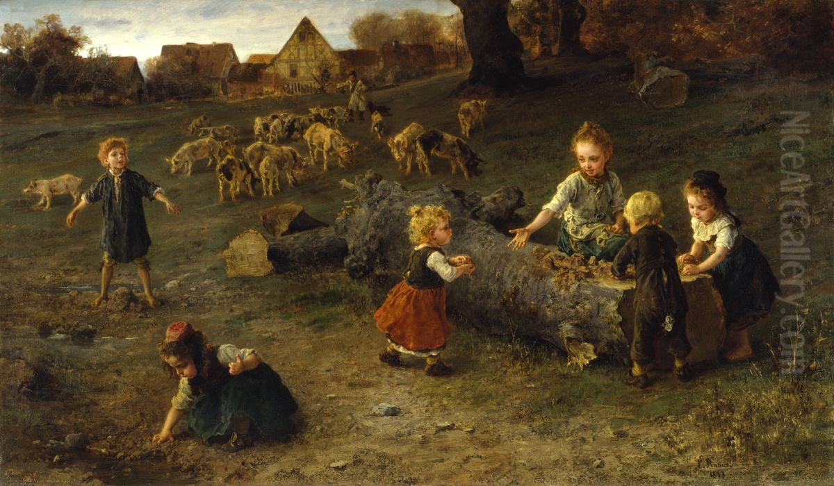 Mud Pies Oil Painting by Ludwig Knaus