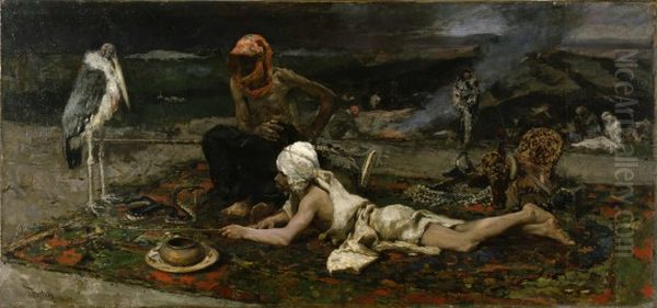 Hindu Snake Charmers Oil Painting by Maria Fortuny Marsal