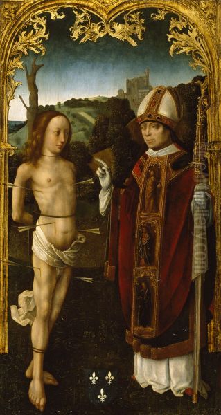 Saint Sebastian and a Bishop Saint Oil Painting by Master of the Virgo inter Virgines