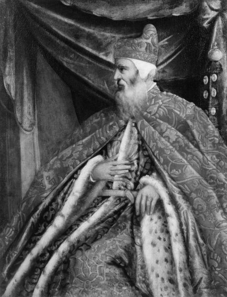 Portrait of DogeMarino Grimani(1532-1605) Oil Painting by Pietro Malombra