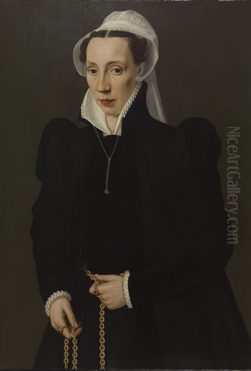 Portrait of a Woman with a Pomander Oil Painting by Willem Adriaensz Key