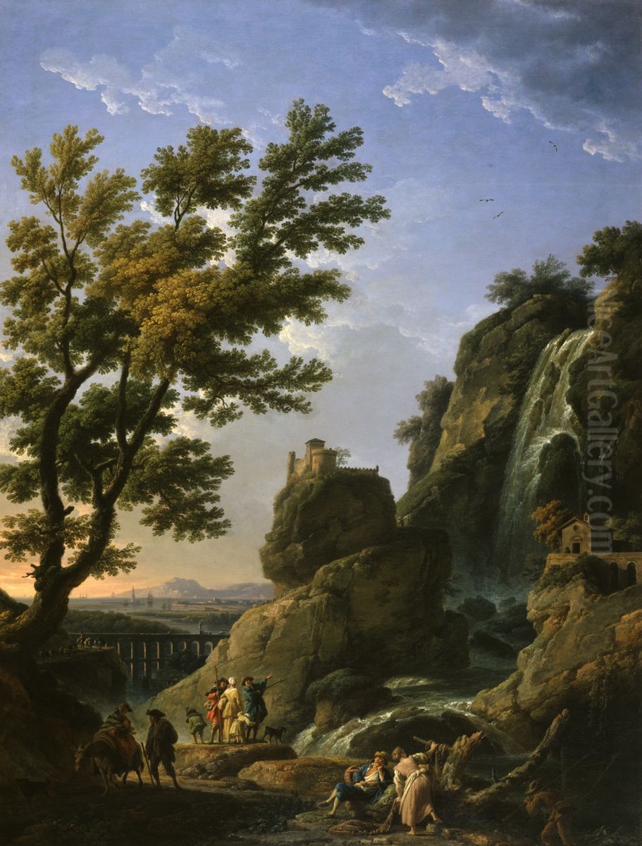 Paysage avec personnages et chute d'eau Oil Painting by Joseph Vernet