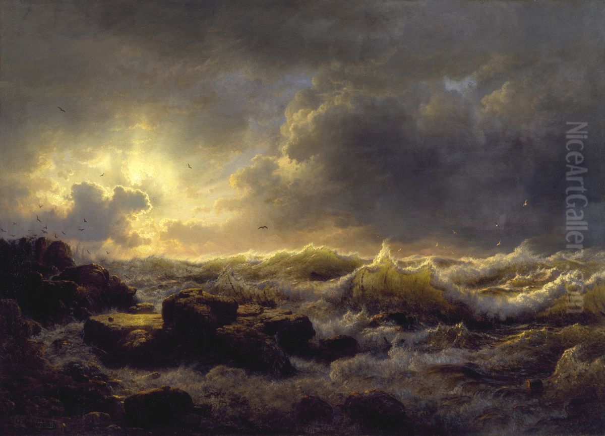 Clearing Up, Coast of Sicily Oil Painting by Andreas Achenbach