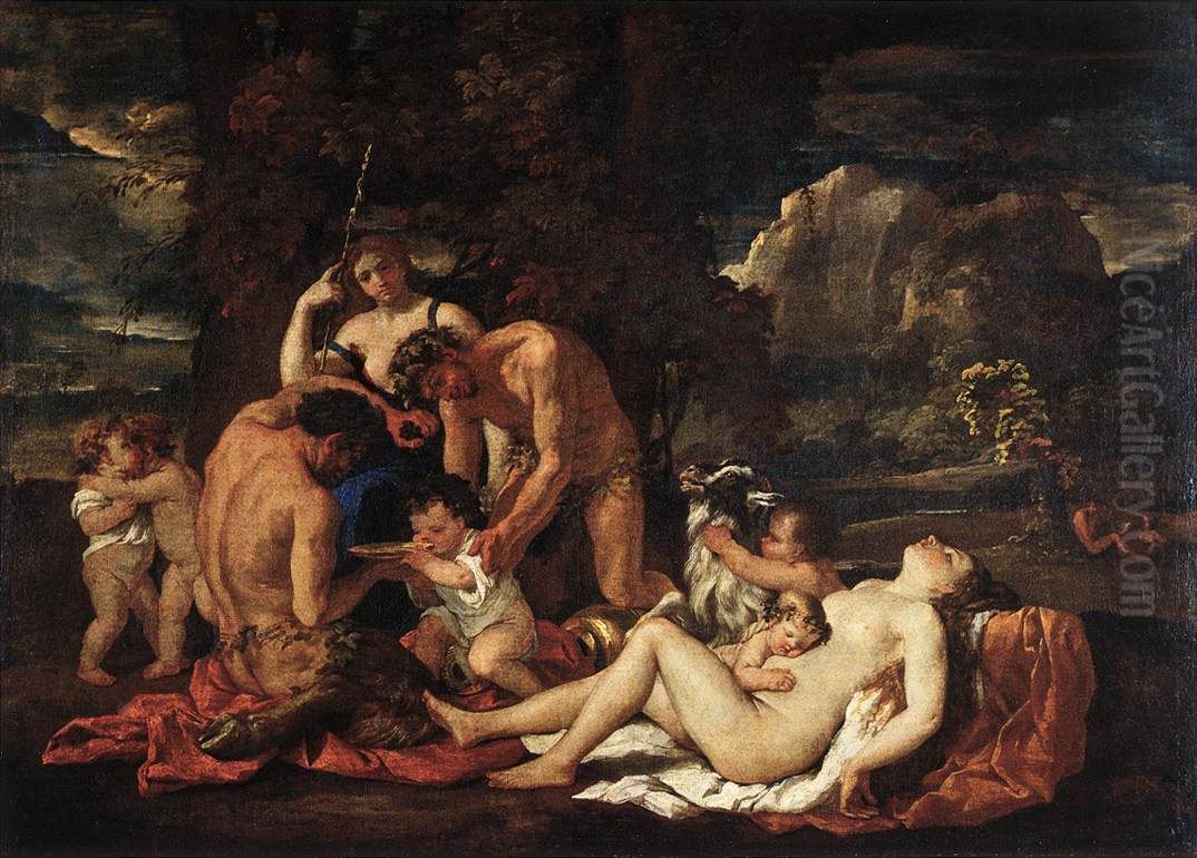 La Nourriture de Bacchus Oil Painting by Nicolas Poussin