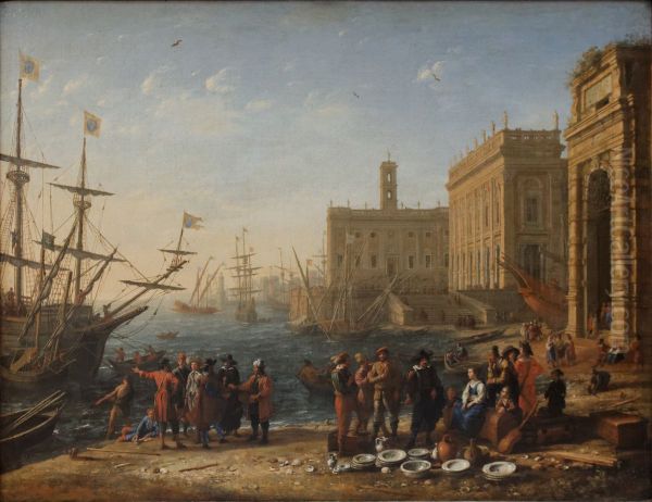 Fantasy view of a harbour near the Roman Capitol Oil Painting by Claude Lorrain