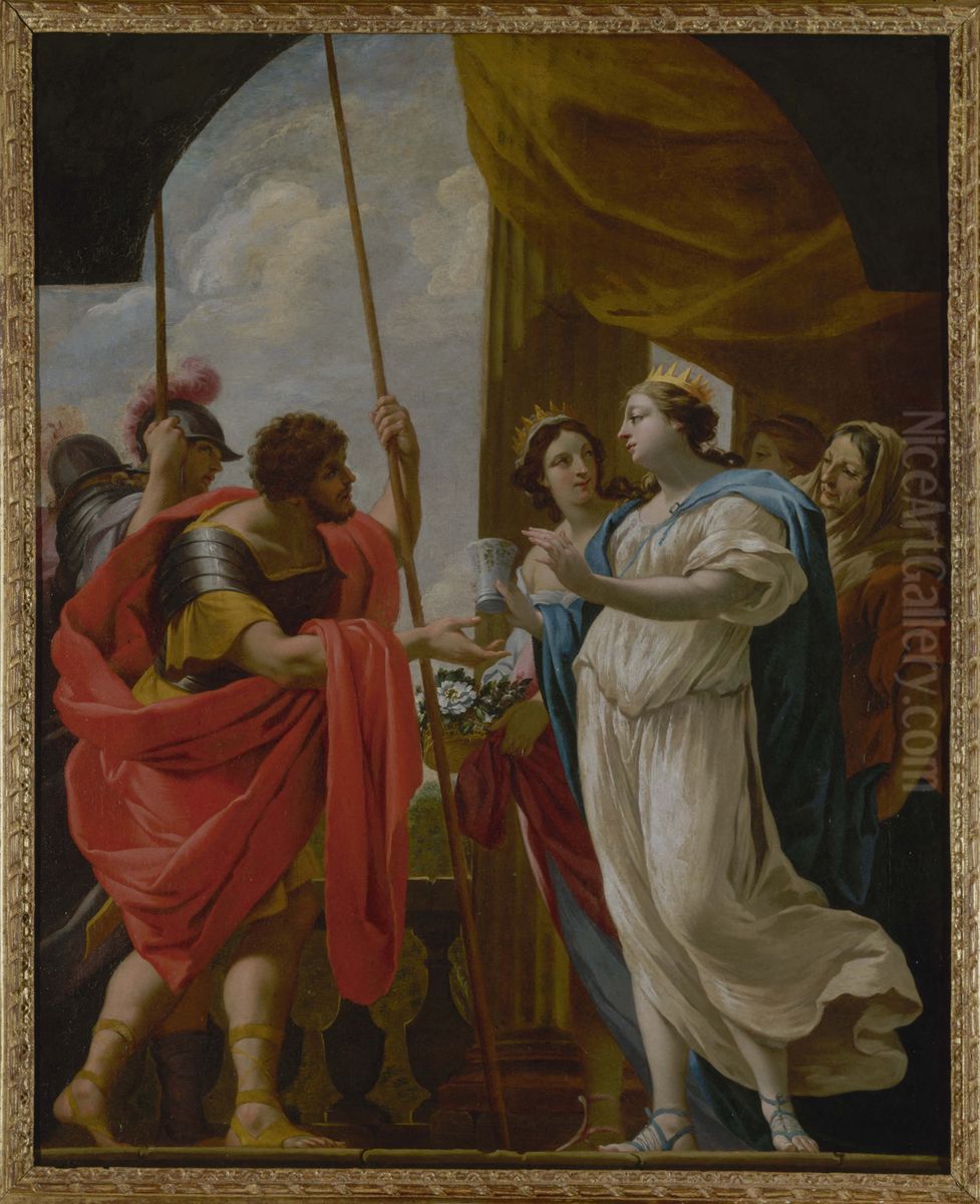 Helene offrant a Menelas la potion de la reine Polydamne Oil Painting by Simon Vouet