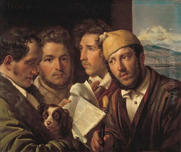 <<Citateli gazet v Neapole>> Oil Painting by Orest Kiprensky