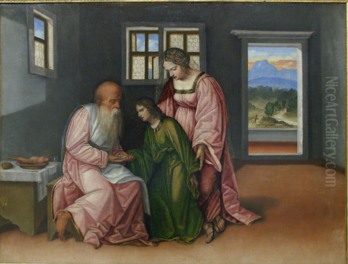 Isaac blesses Jacob Oil Painting by Girolamo da Treviso the Younger