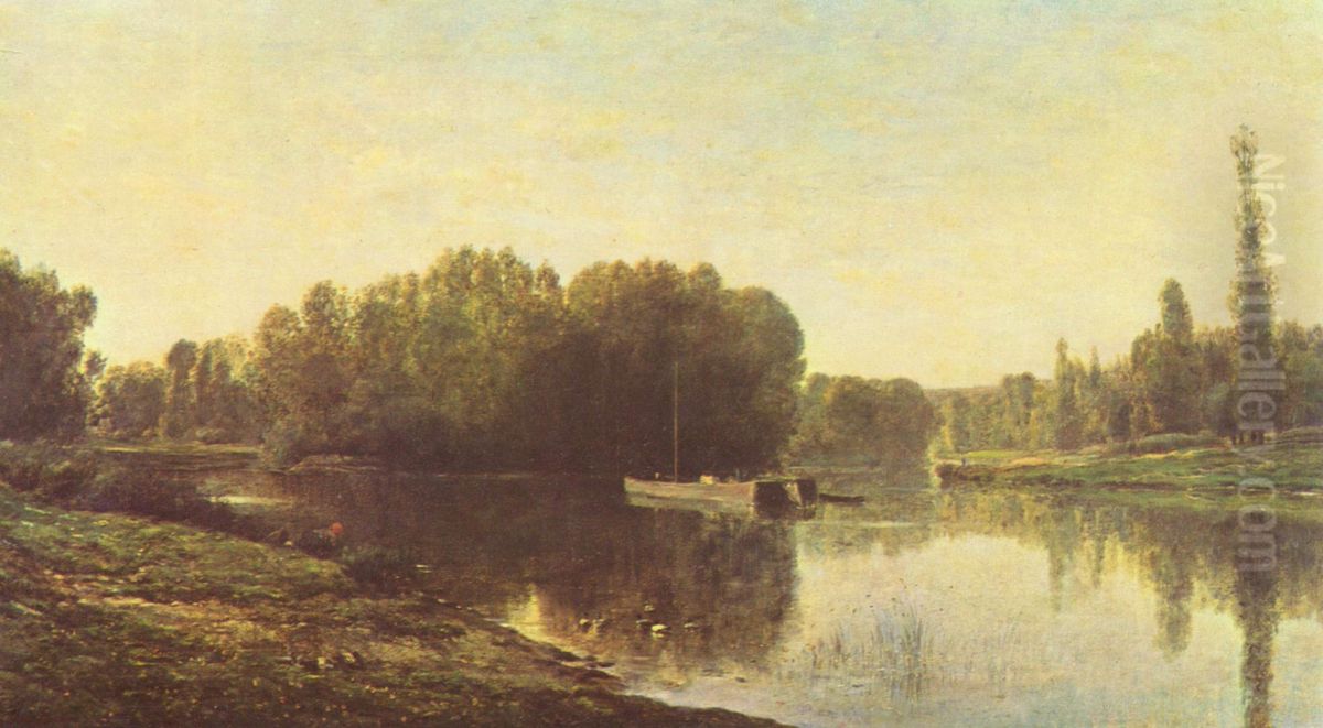 The Banks of the Oise River Oil Painting by Charles-Francois Daubigny