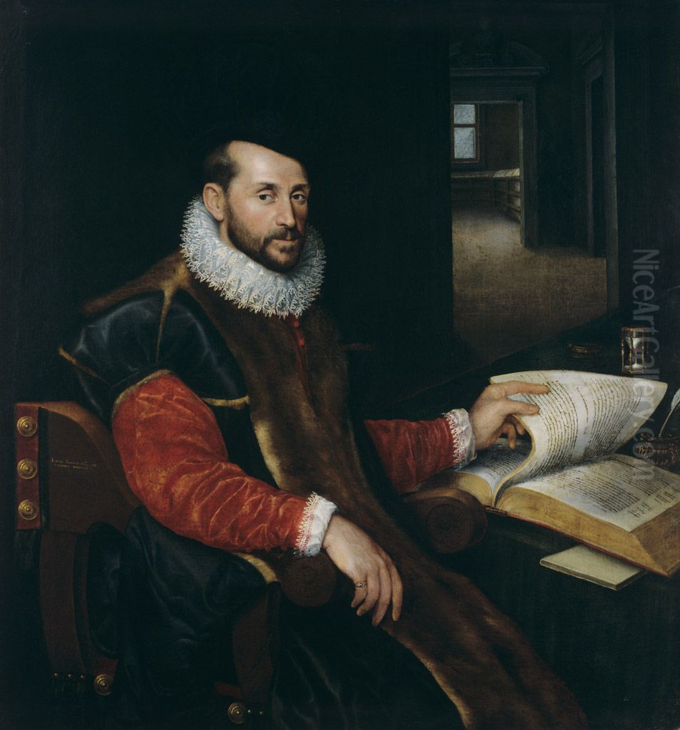 Portrait of a Sitting Man Leafing Through a Book Oil Painting by Lavinia Fontana