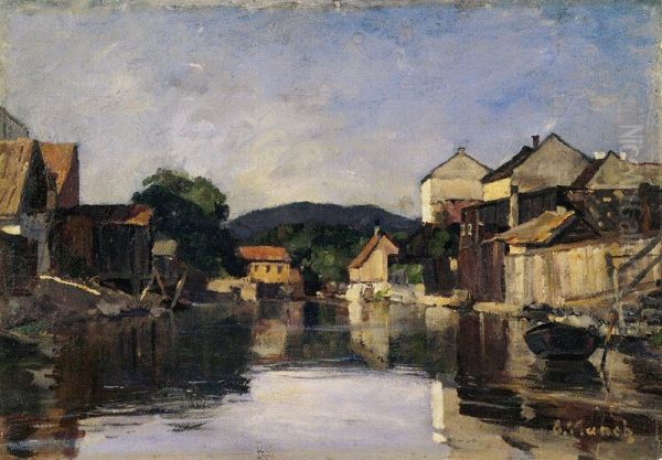 Akerselva by Slamotgangen Oil Painting by Edvard Munch