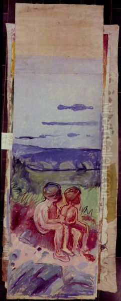 Two Seated Children Oil Painting by Edvard Munch