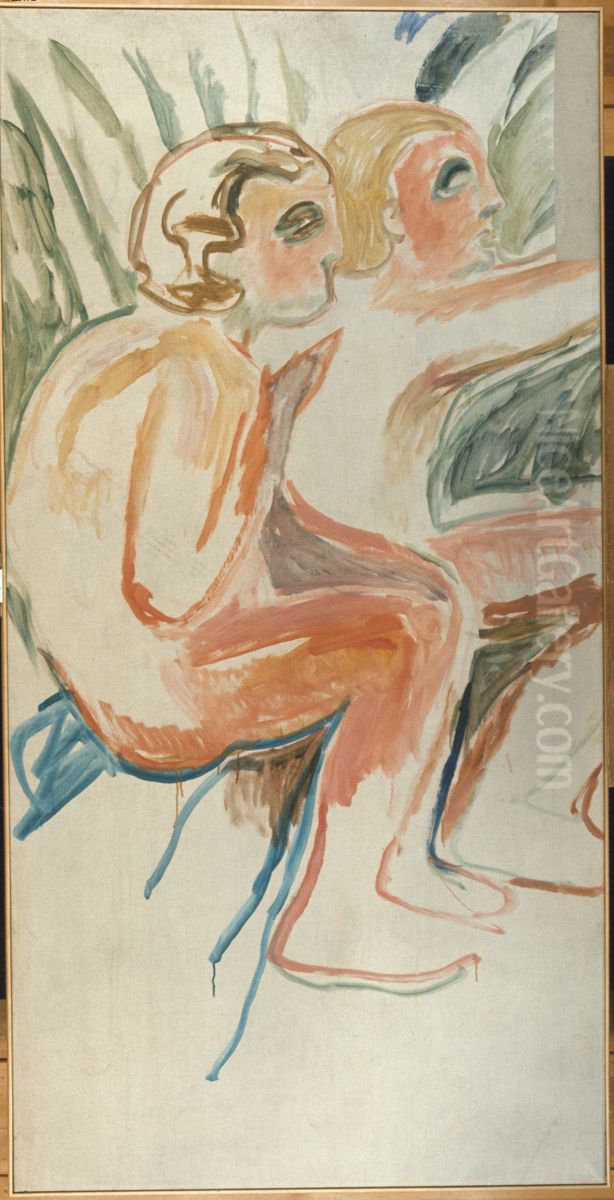 Two Sitting Children Oil Painting by Edvard Munch