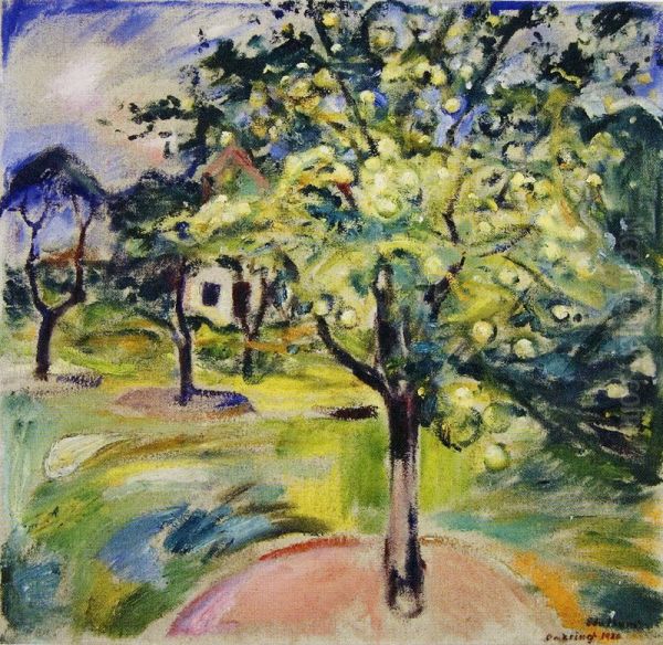 Apple Tree in the Garden at Ekely Oil Painting by Edvard Munch