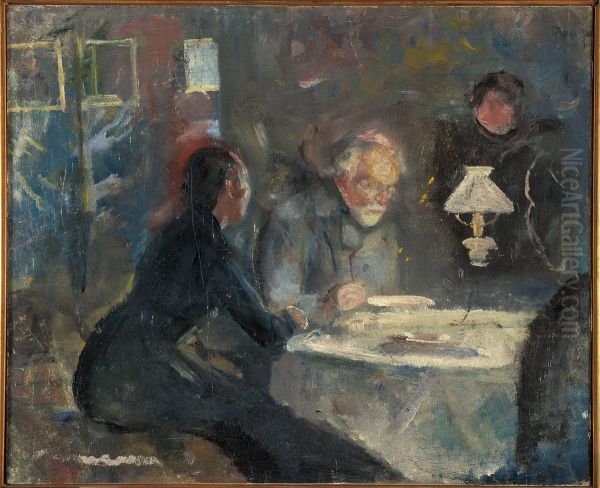 At Supper Oil Painting by Edvard Munch
