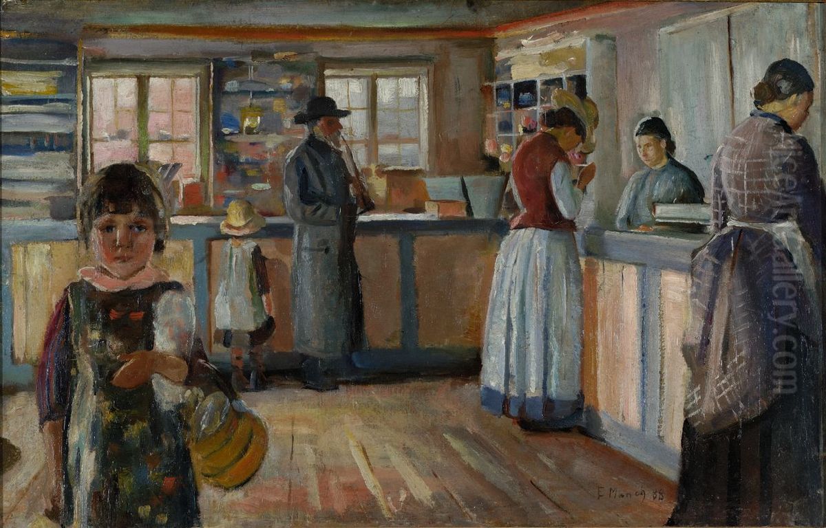 At the General Store in Vrengen Oil Painting by Edvard Munch