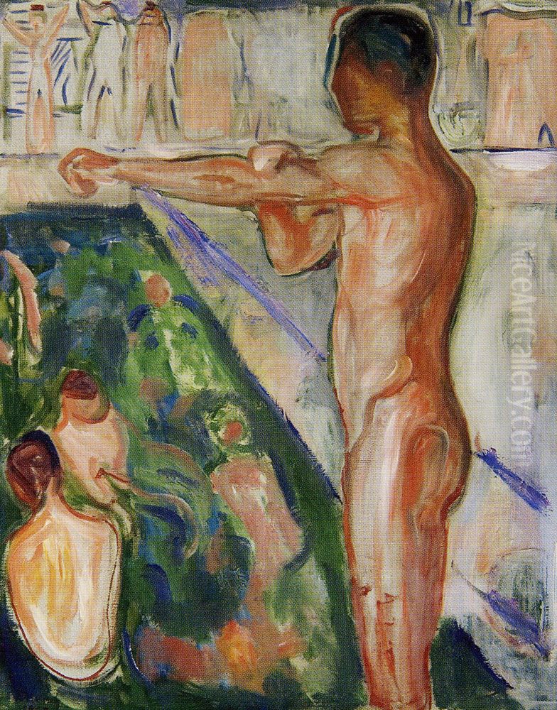 Bath Oil Painting by Edvard Munch