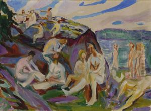 Bathers on Rocks