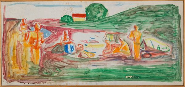 Bathers on the Beach Oil Painting by Edvard Munch