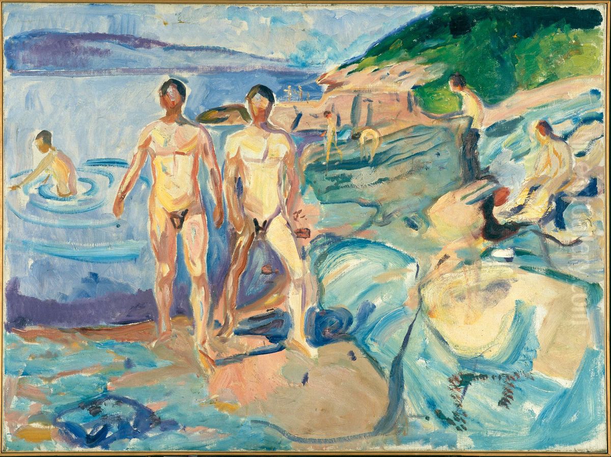 Bathing Men Oil Painting by Edvard Munch