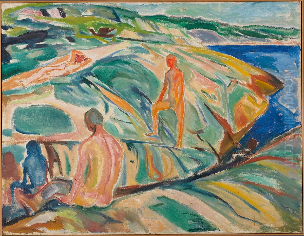 Bathing Men on Rocks Oil Painting by Edvard Munch