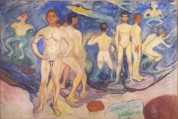 Bathing Young Men Oil Painting by Edvard Munch