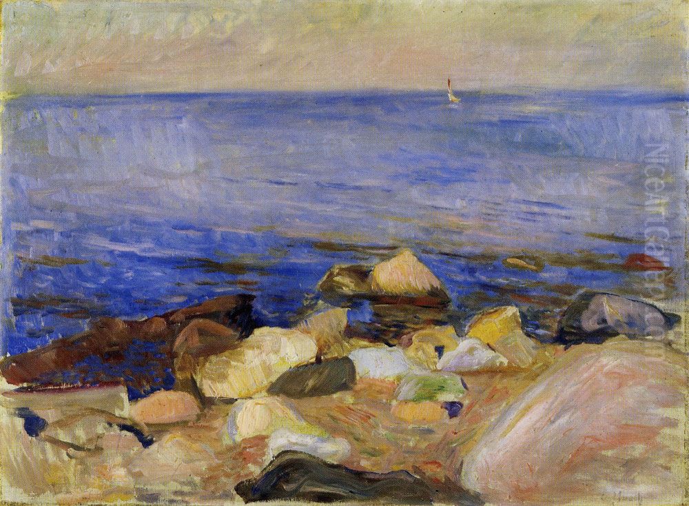 Beach Oil Painting by Edvard Munch