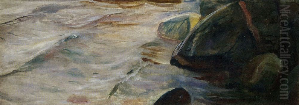 Beach Oil Painting by Edvard Munch