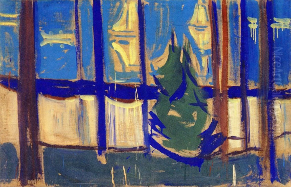 Beach Landscape with Trees and Boats Oil Painting by Edvard Munch
