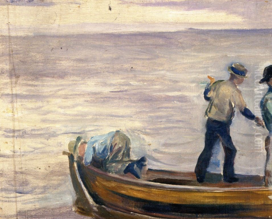 Boat with Three Boys Oil Painting by Edvard Munch