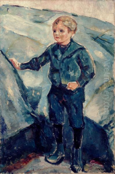 Boy in Blue Oil Painting by Edvard Munch