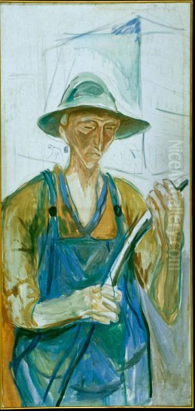 Building Worker Oil Painting by Edvard Munch