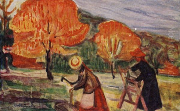 Chopping and Cutting Wood Oil Painting by Edvard Munch